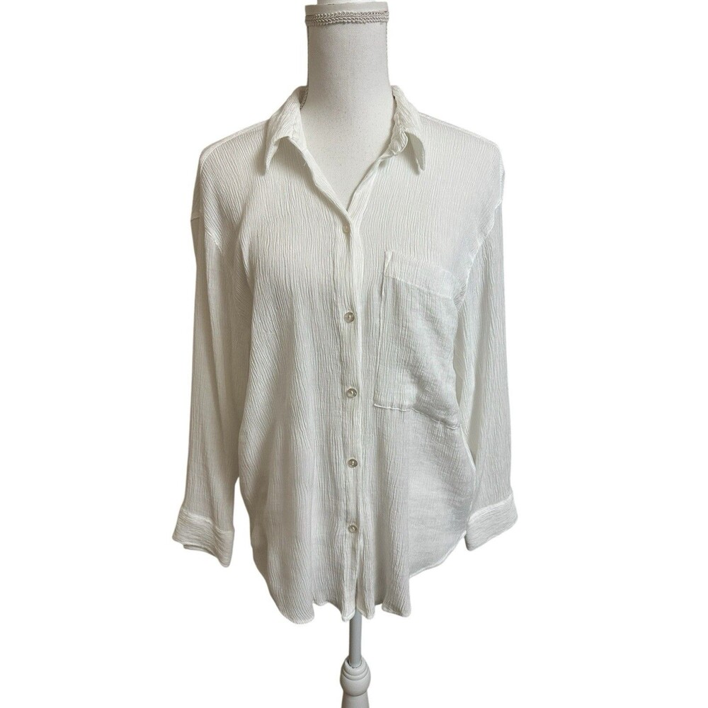 Abercrombie & Fitch Women's S White Oversized Crinkle Texture Shirt Long Sleeve